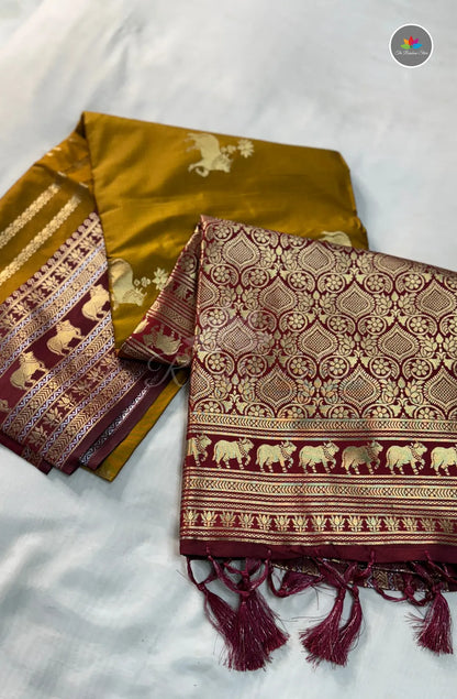 Handloom Kanchi Soft Silk Saree - Mustard