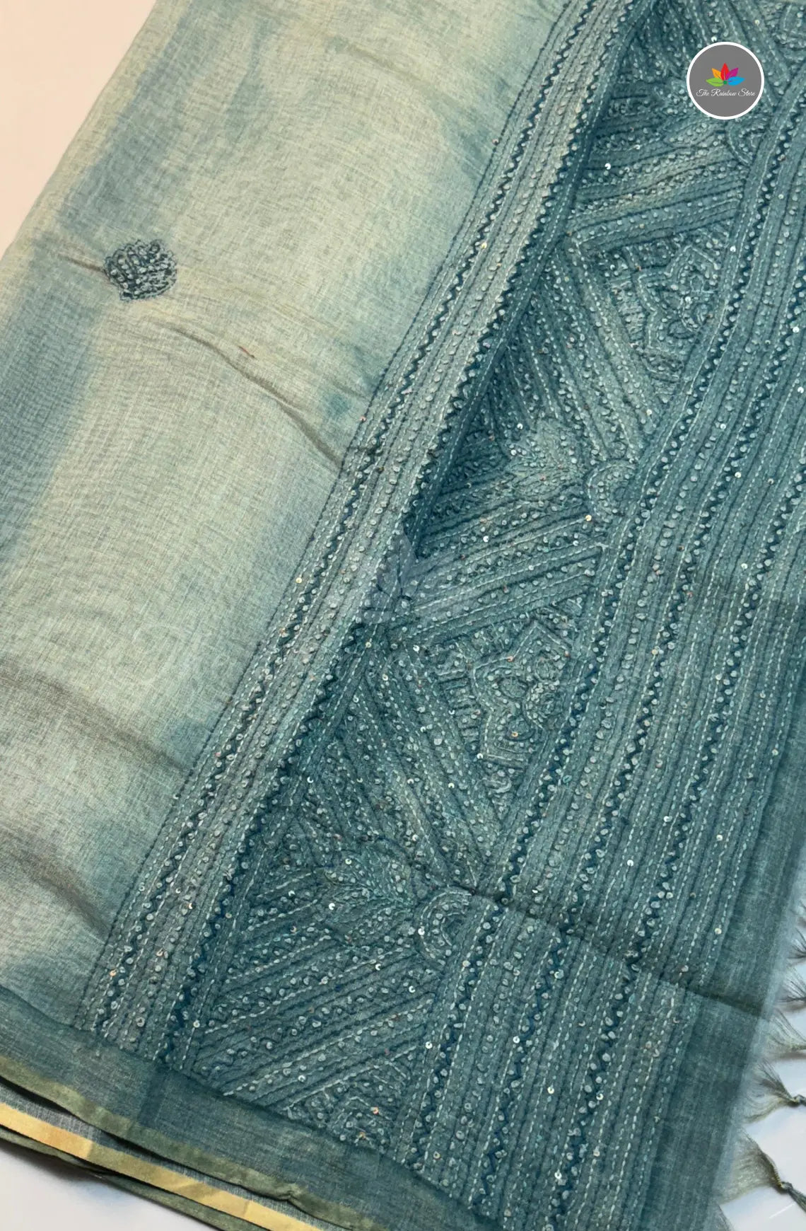 Handmade Knot Work Saree - Teal Green