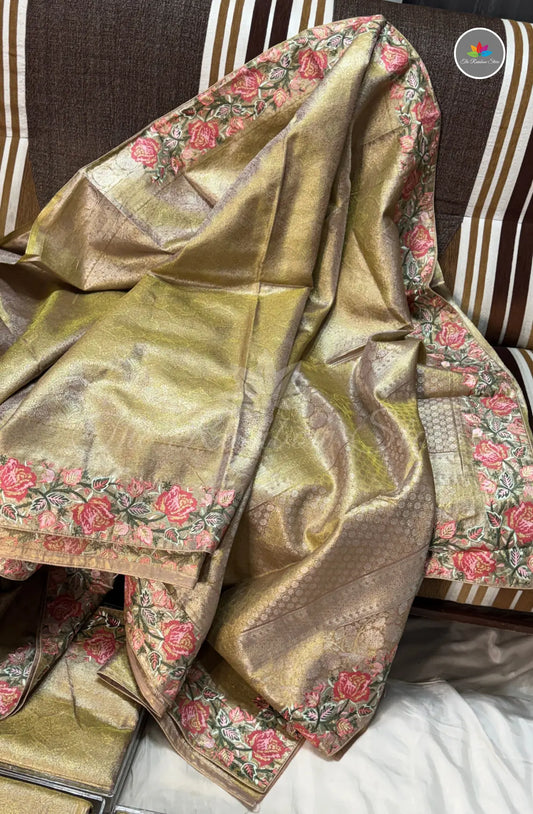 Kanchi Pattu With Petite Point Work - Zari Gold