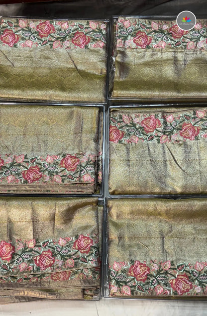 Kanchi Pattu With Petite Point Work - Zari Gold