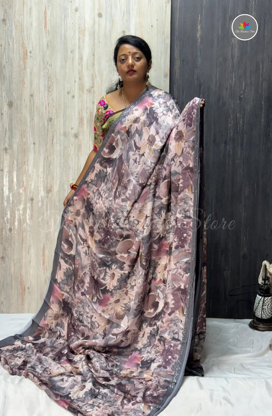 Imported Satin Saree – Mauve Brown