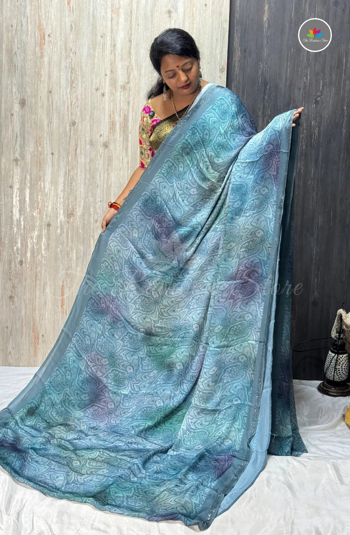 Imported Satin Saree – Teal Blue