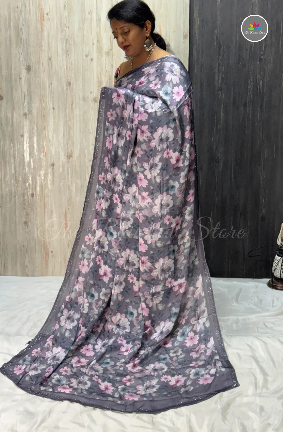 Imported Satin Saree – Grey