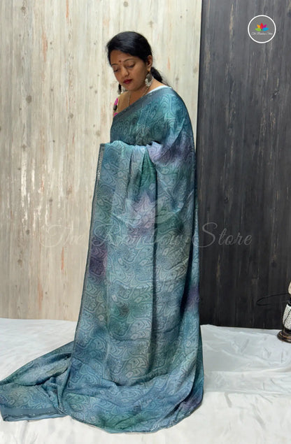 Imported Satin Saree – Teal Blue