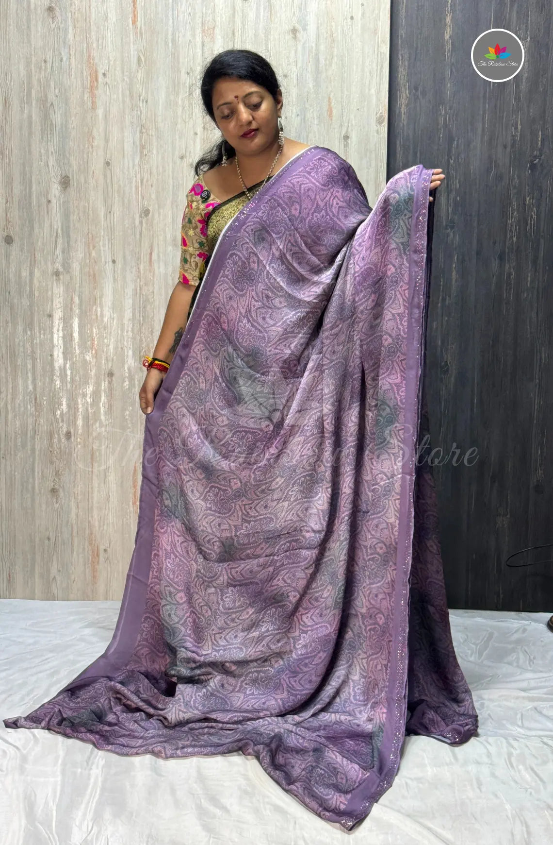 Imported Satin Saree – Dusty Lavender