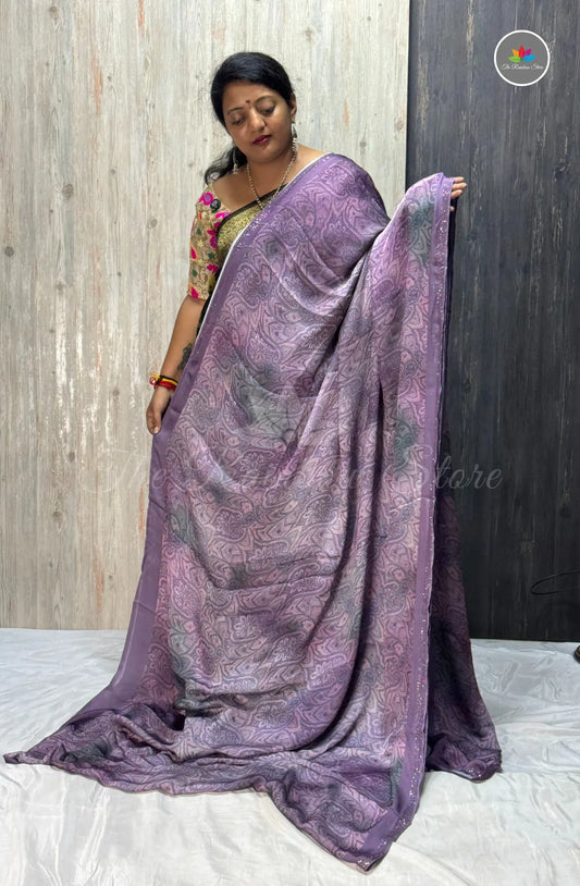 Imported Satin Saree – Dusty Lavender
