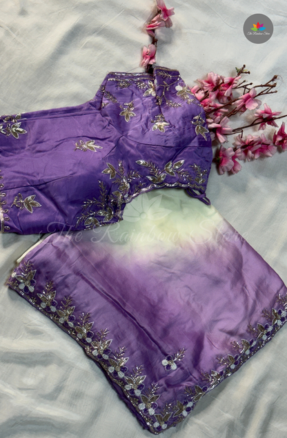 Pure Organza Crepe - Ivory White with Lavender