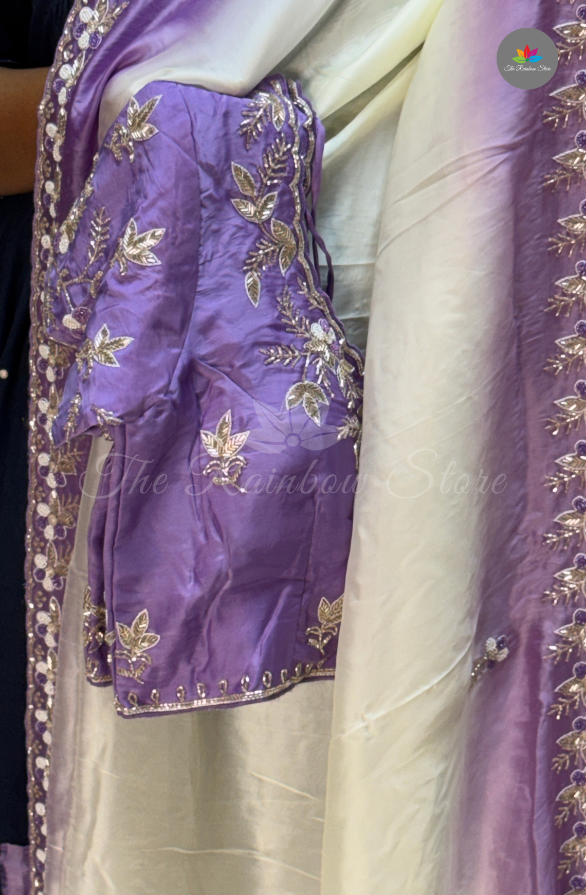 Pure Organza Crepe - Ivory White with Lavender