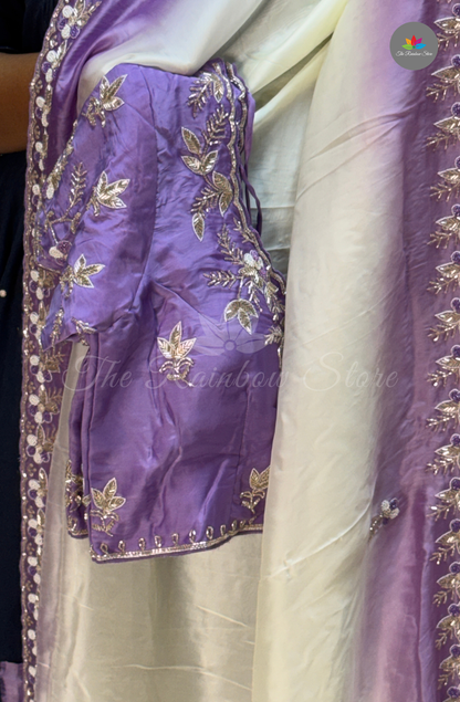 Pure Organza Crepe - Ivory White with Lavender
