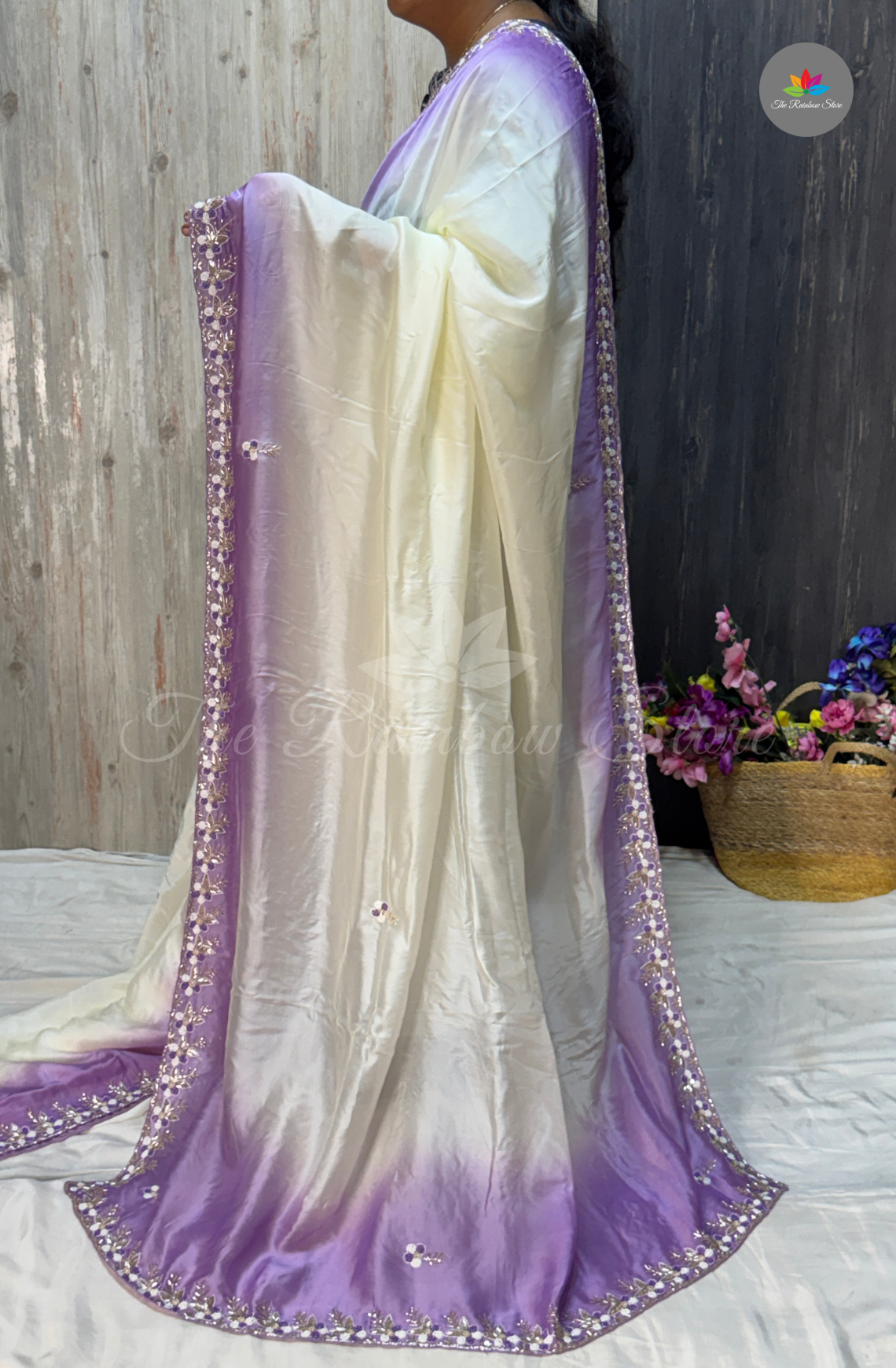 Pure Organza Crepe - Ivory White with Lavender