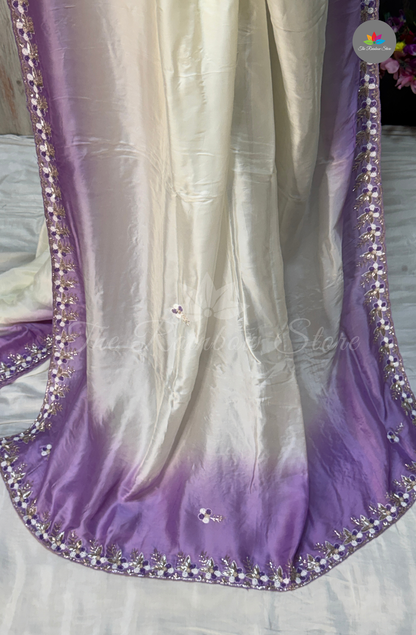 Pure Organza Crepe - Ivory White with Lavender