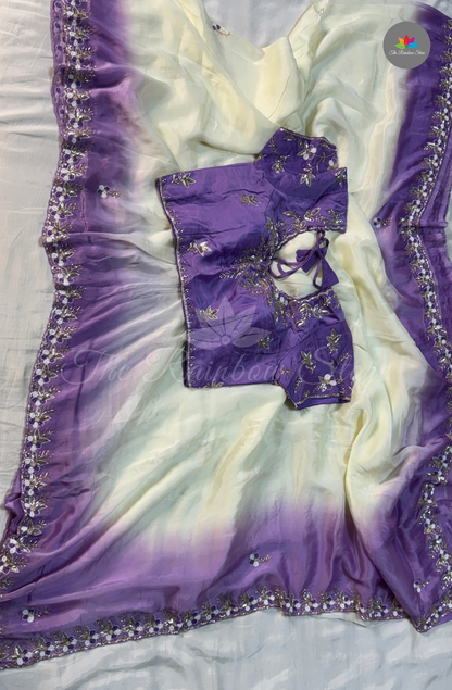 Pure Organza Crepe - Ivory White with Lavender