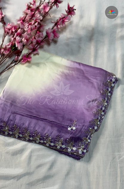 Pure Organza Crepe - Ivory White with Lavender