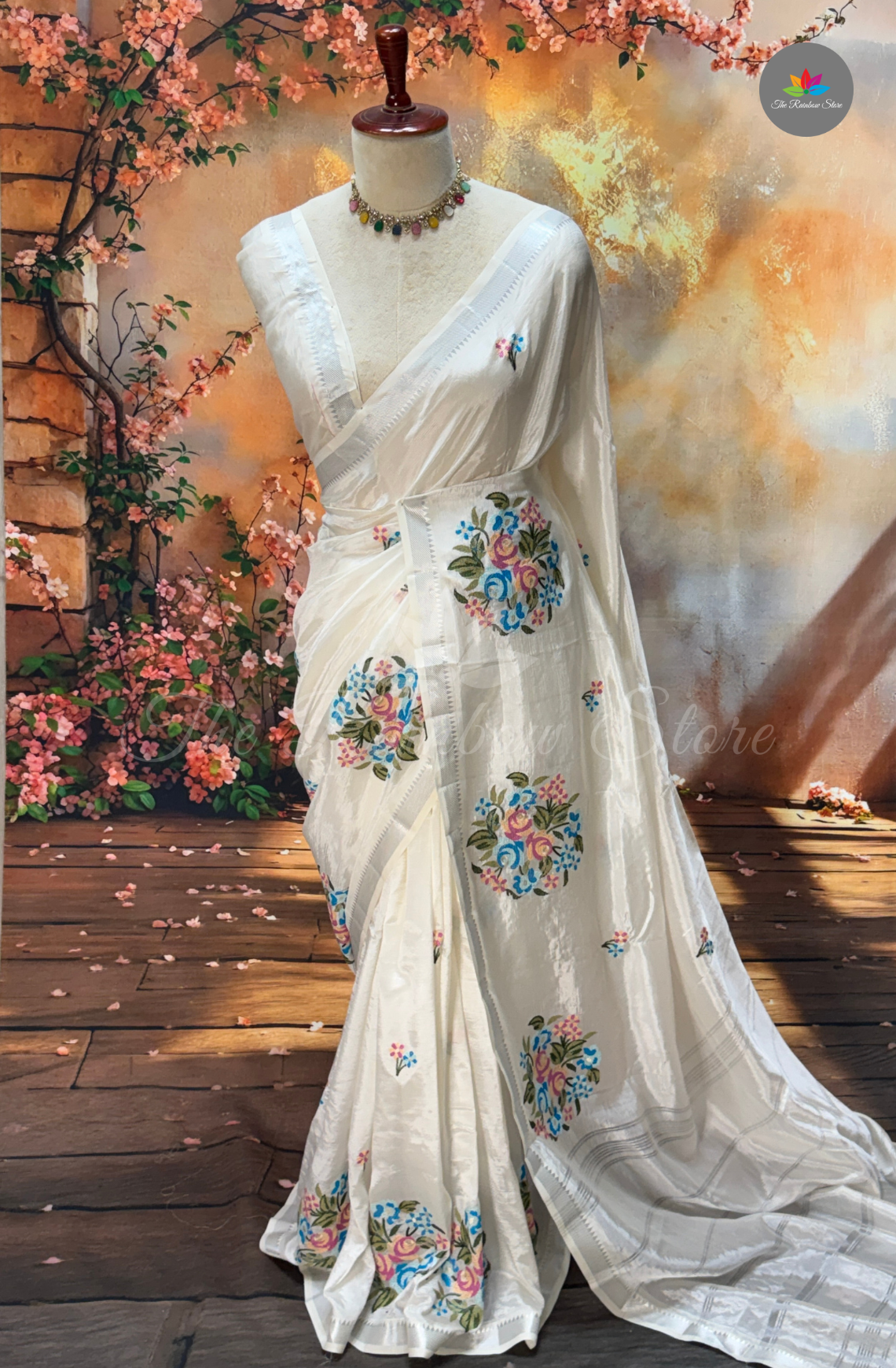 Mangalagiri With Embroidery Saree - Ivory White