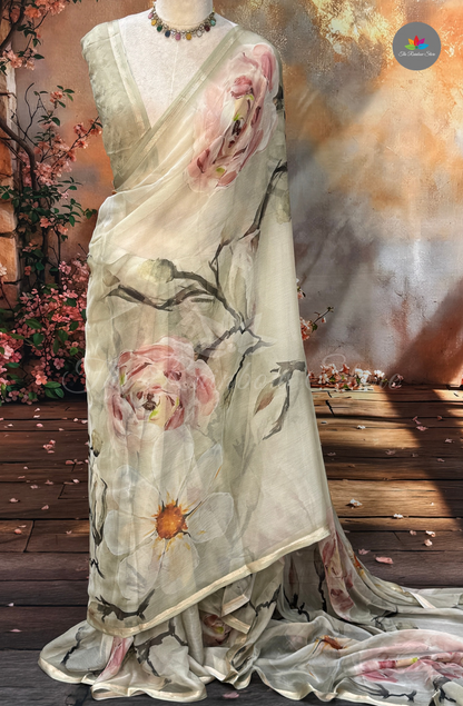 100 gms Chiffon Saree - Ivory