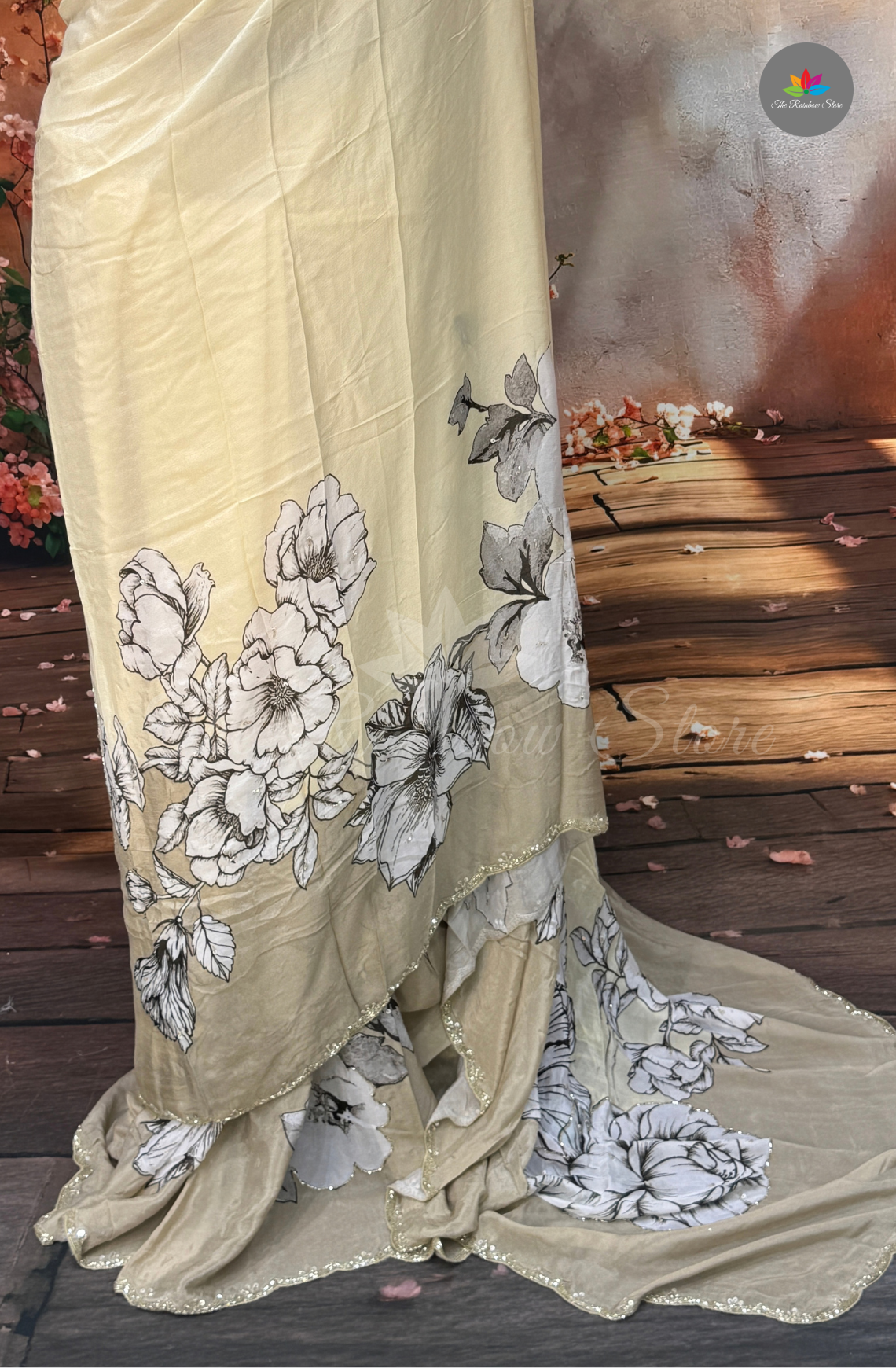 Pure Chinon With Hand Embroidery - Ivory