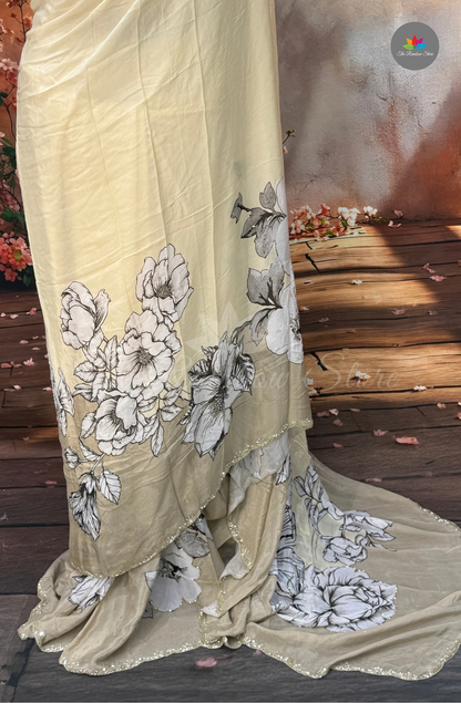 Pure Chinon With Hand Embroidery - Ivory