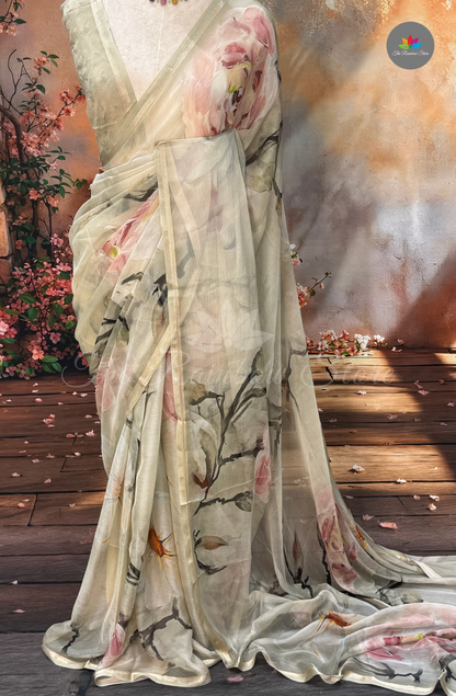 100 gms Chiffon Saree - Ivory