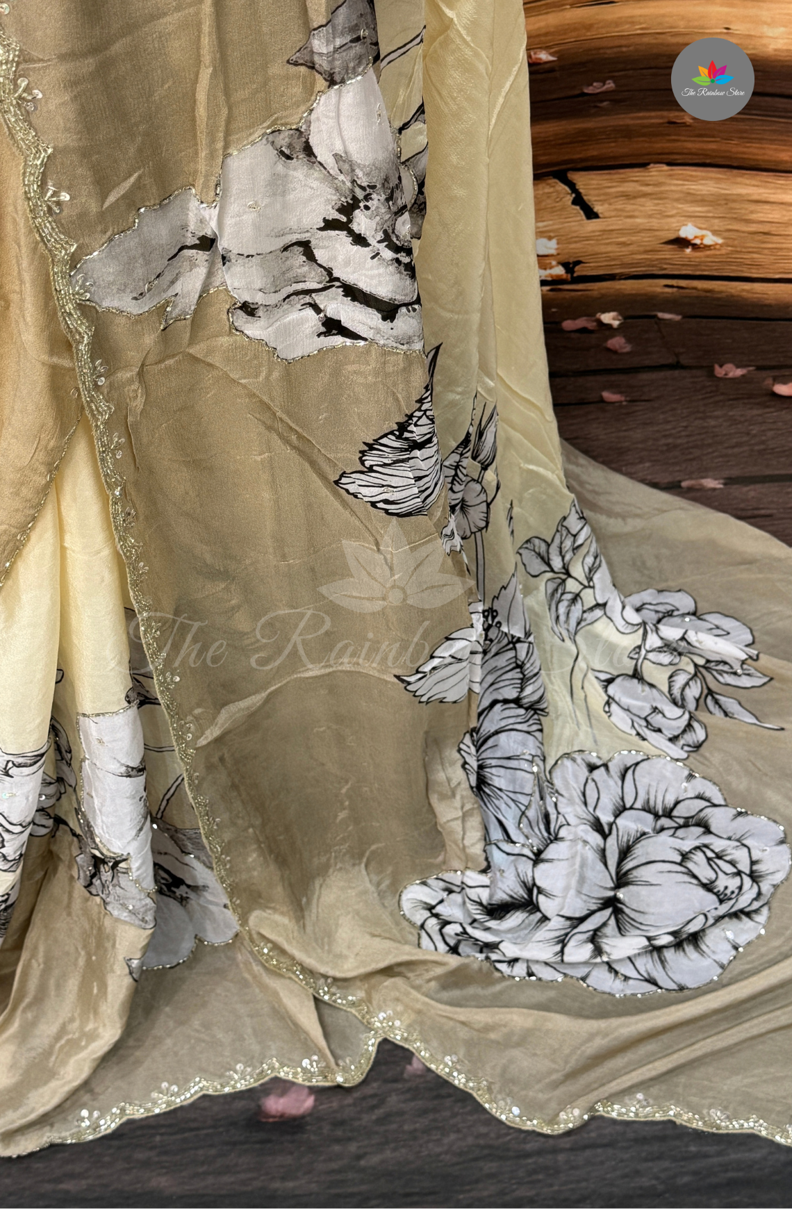 Pure Chinon With Hand Embroidery - Ivory