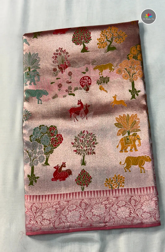 Elegant Jamdani Tissue Tussar Saree - Pink