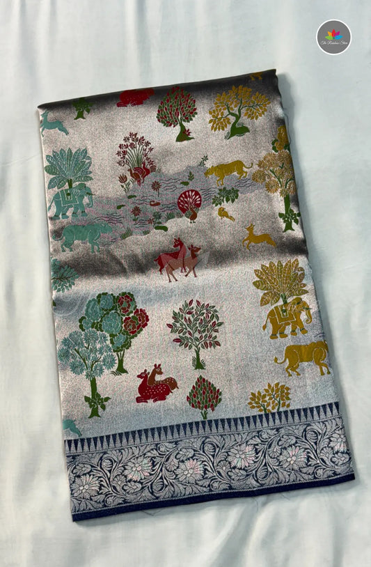 Elegant Jamdani Tissue Tussar Saree - Blue