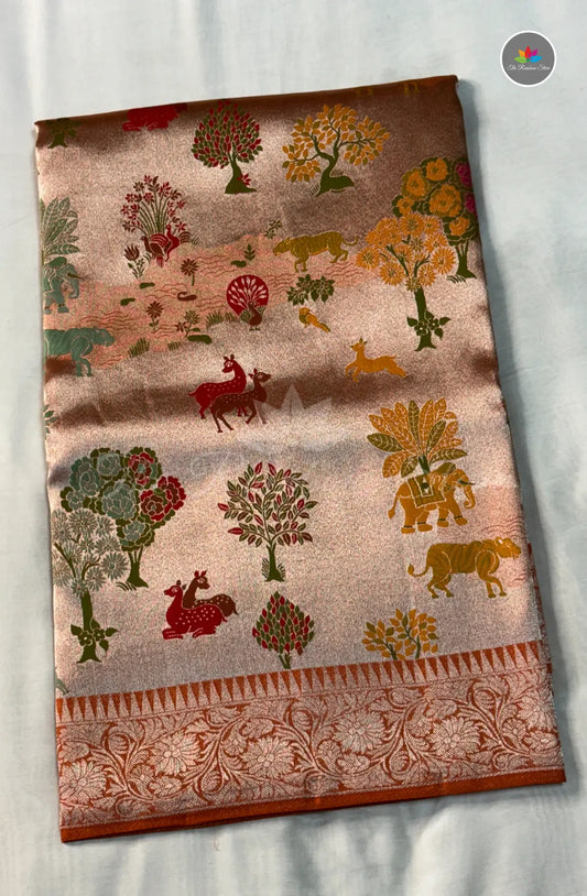 Elegant Jamdani Tissue Tussar Saree - Orange