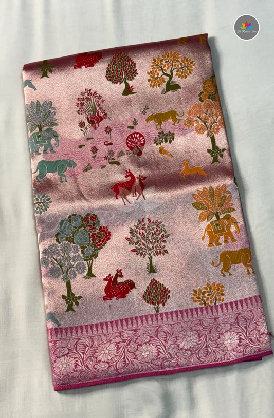 Elegant Jamdani Tissue Tussar Saree - Pink