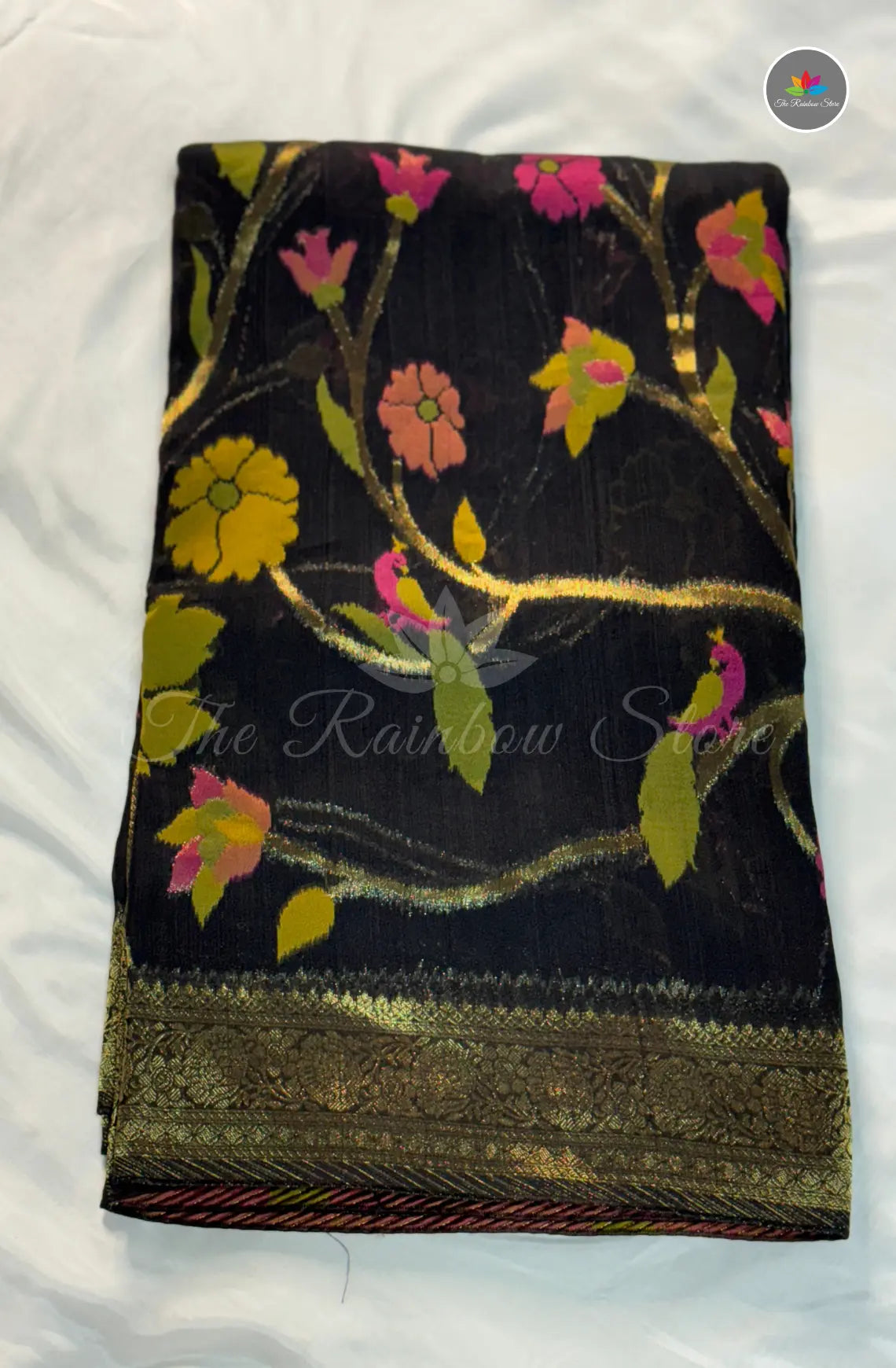 Elegant Jamdani Georgette Tussar Saree - Black