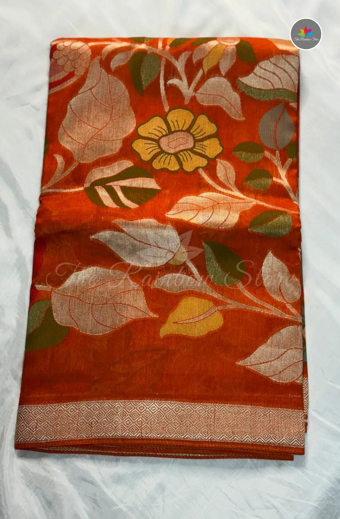 Elegant Jamdani Tussar Saree - Rust Orange