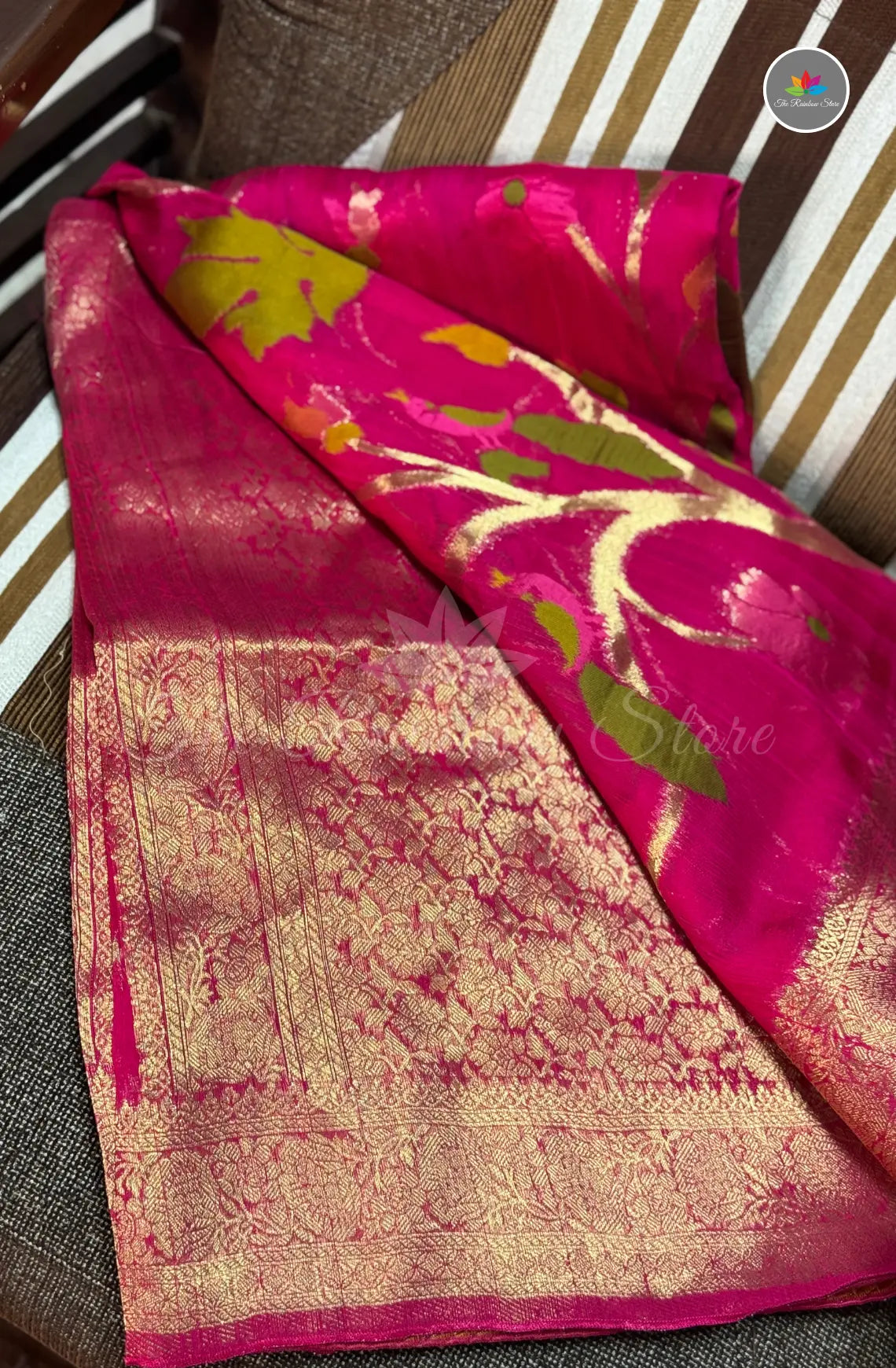 Elegant Jamdani Georgette Tussar Saree - Rani Pink
