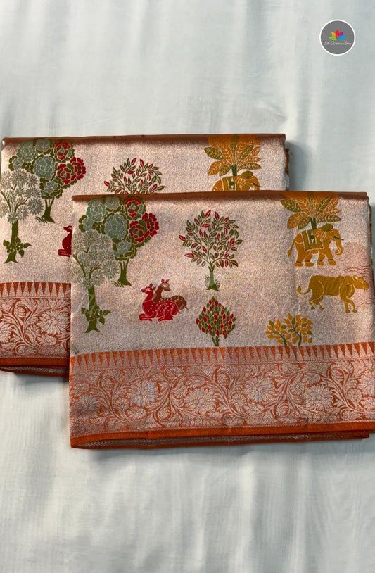 Elegant Jamdani Tissue Tussar Saree - Orange