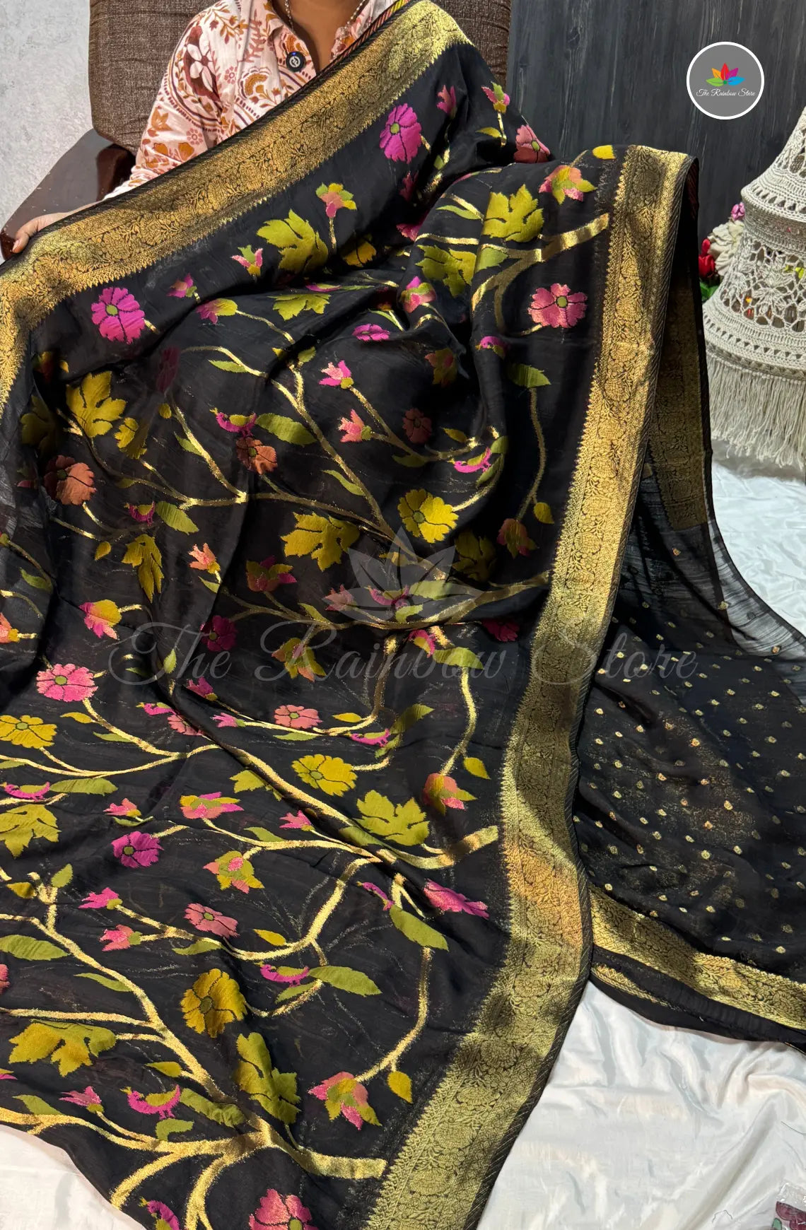 Elegant Jamdani Georgette Tussar Saree - Black