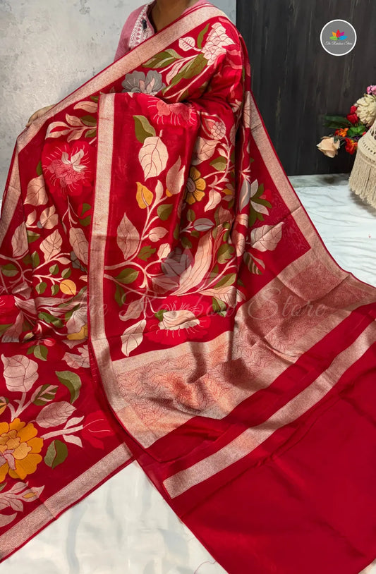 Elegant Jamdani Tussar Saree - Red