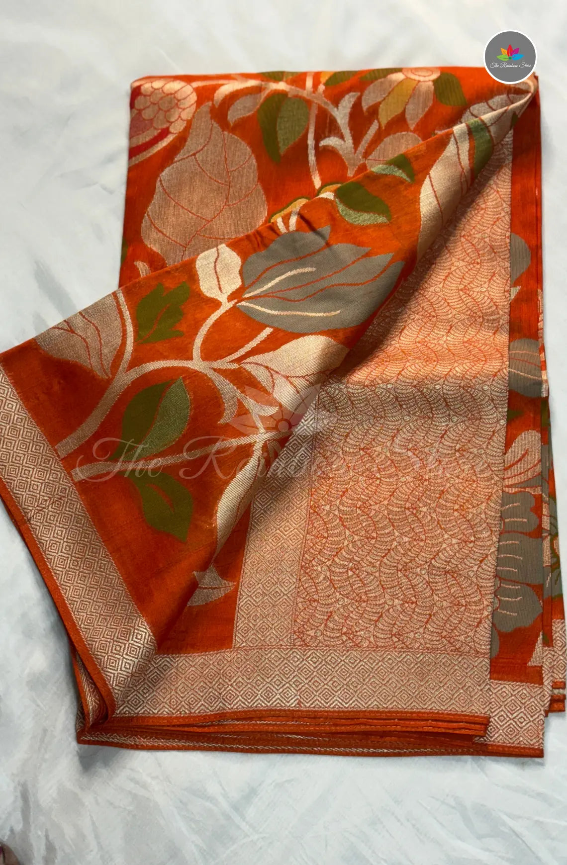 Elegant Jamdani Tussar Saree - Rust Orange