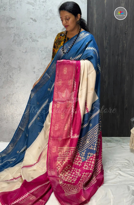 Premium Jute Soft Silk Saree - Blue