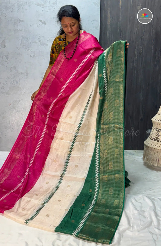 Premium Jute Soft Silk Saree - Deep Purple with Green