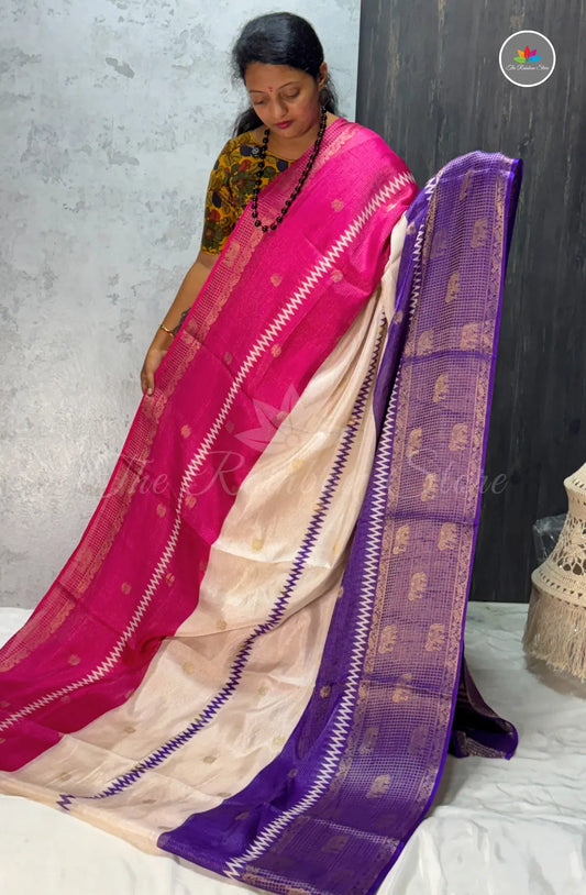 Premium Jute Soft Silk Saree - Rani Pink