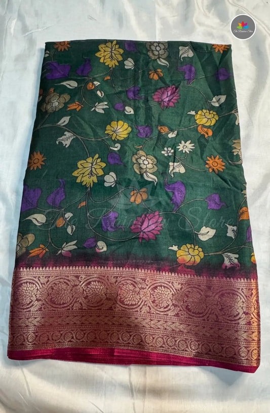 Kalamkari Print Saree with Super Light & Soft - Green