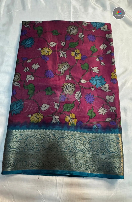 Kalamkari Print Saree with Super Light & Soft - Pink