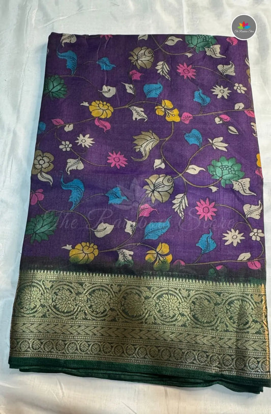 Kalamkari Print Saree with Super Light & Soft - Purple