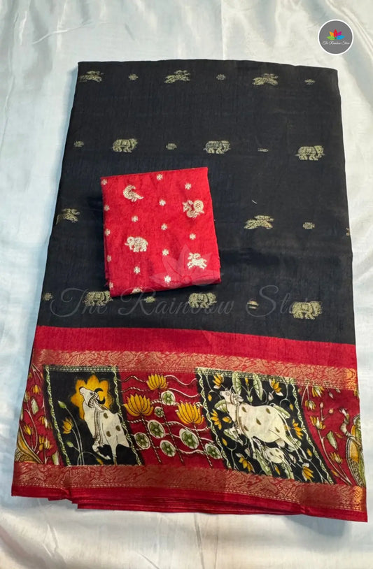 Kalamkari Weaving Saree with Softness - Black