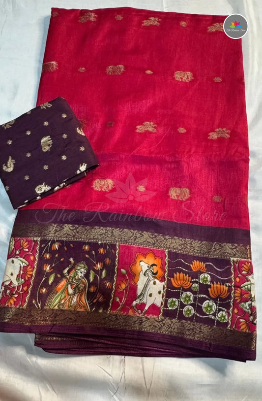 Kalamkari Weaving Saree with Softness - Pink