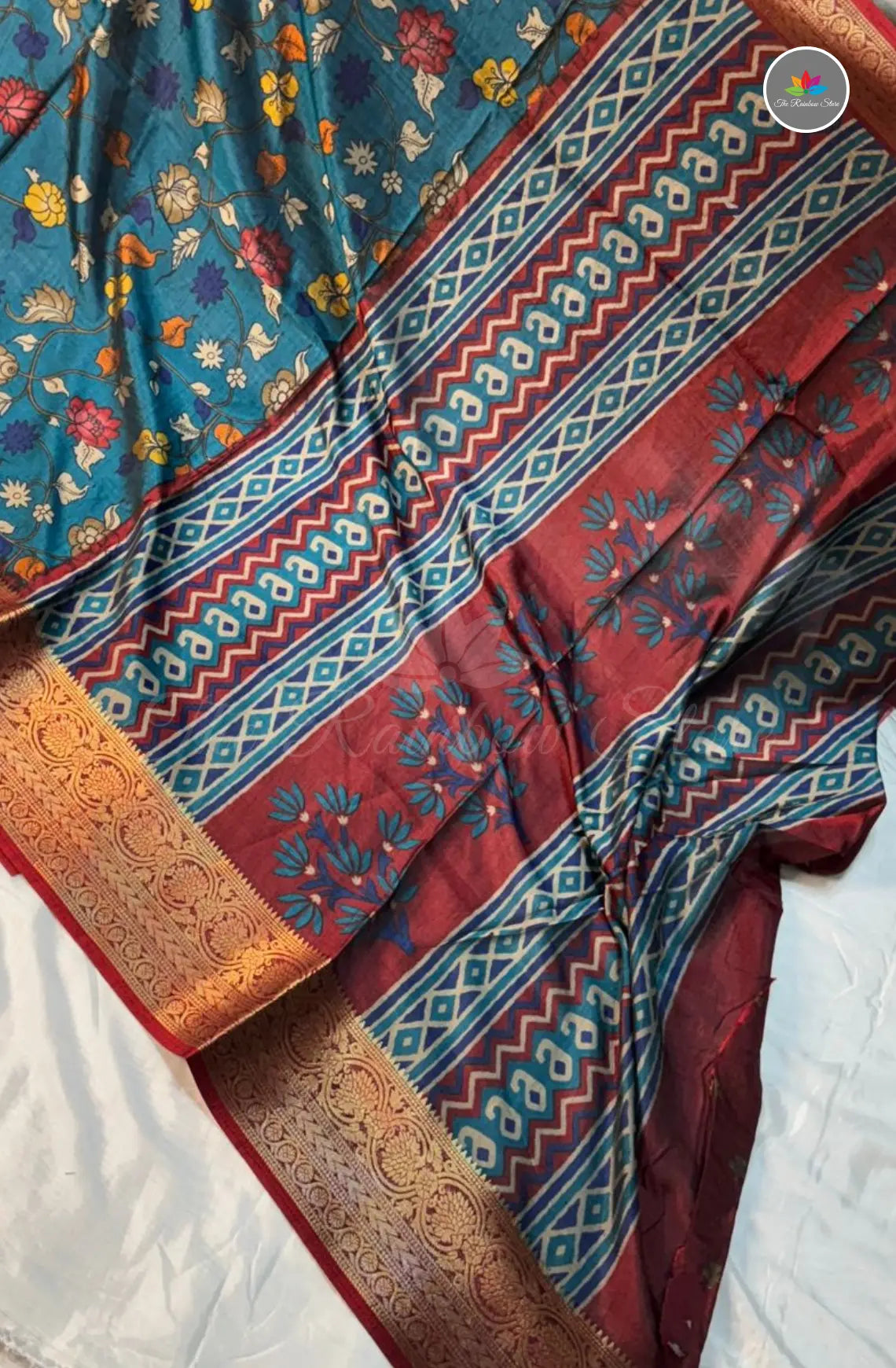 Kalamkari Print Saree with Super Light & Soft - Blue