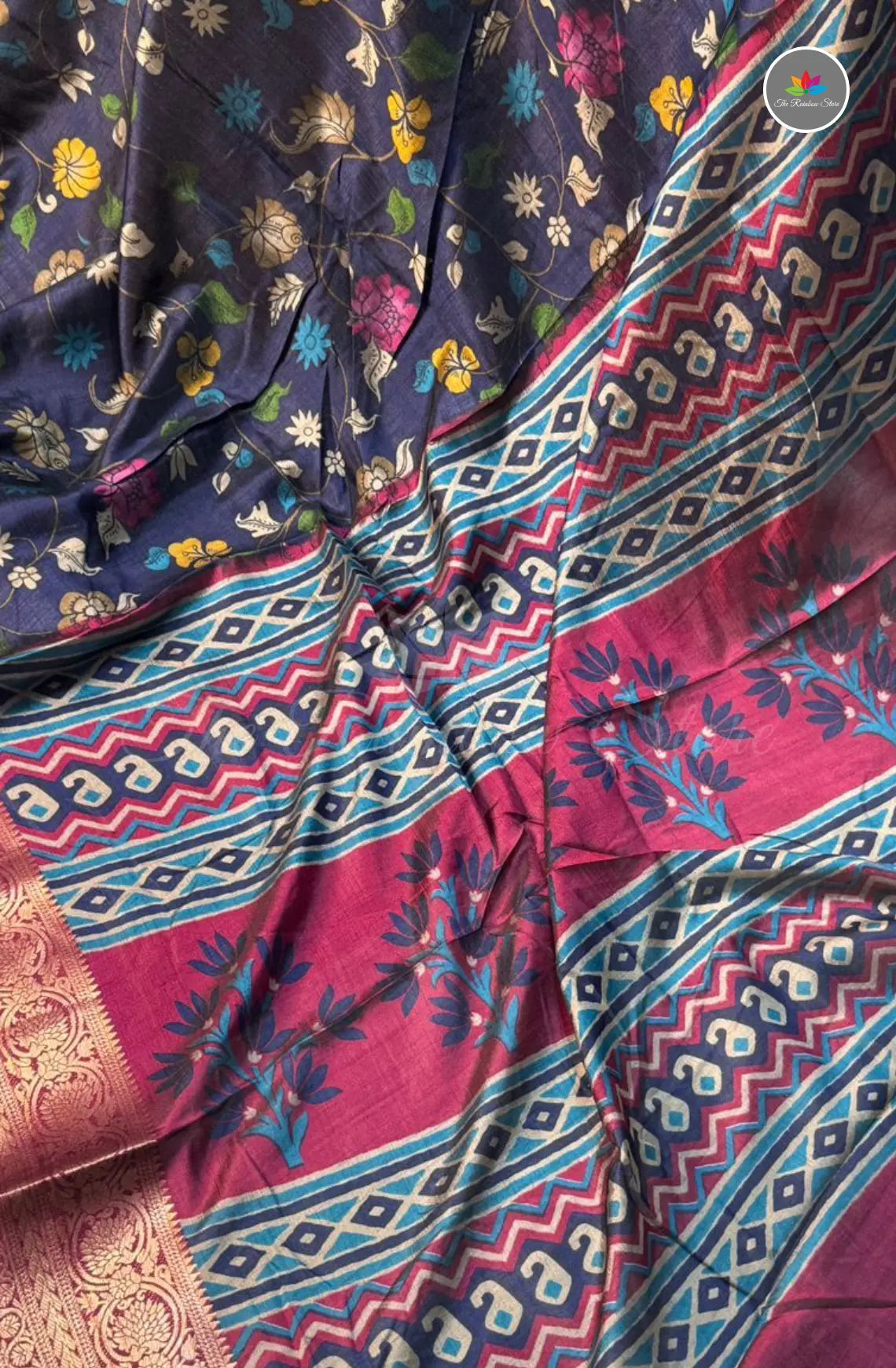 Kalamkari Print Saree with Super Light & Soft - Brinjal Blue