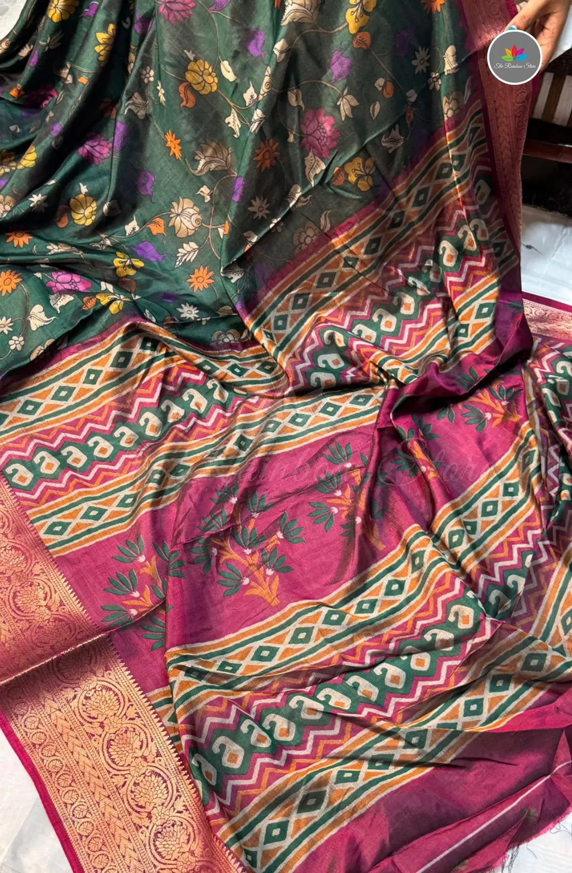 Kalamkari Print Saree with Super Light & Soft - Green