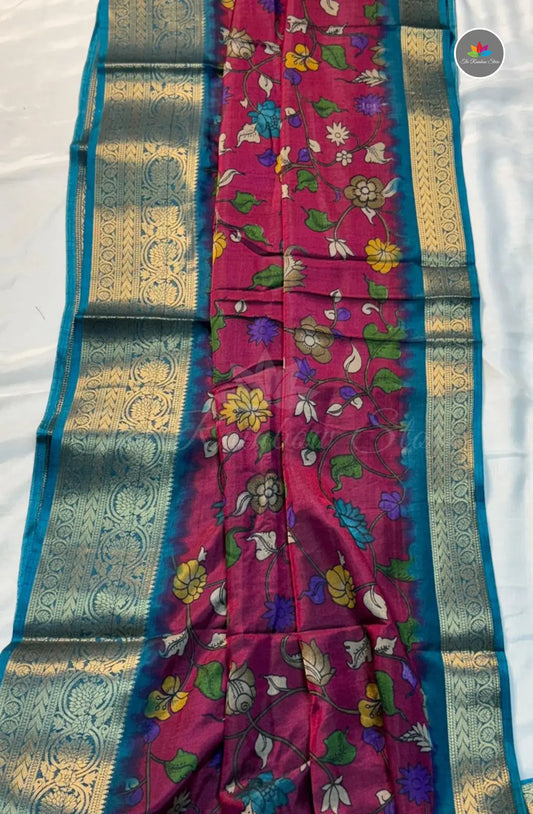 Kalamkari Print Saree with Super Light & Soft - Pink