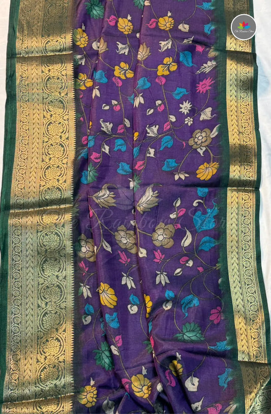 Kalamkari Print Saree with Super Light & Soft - Purple