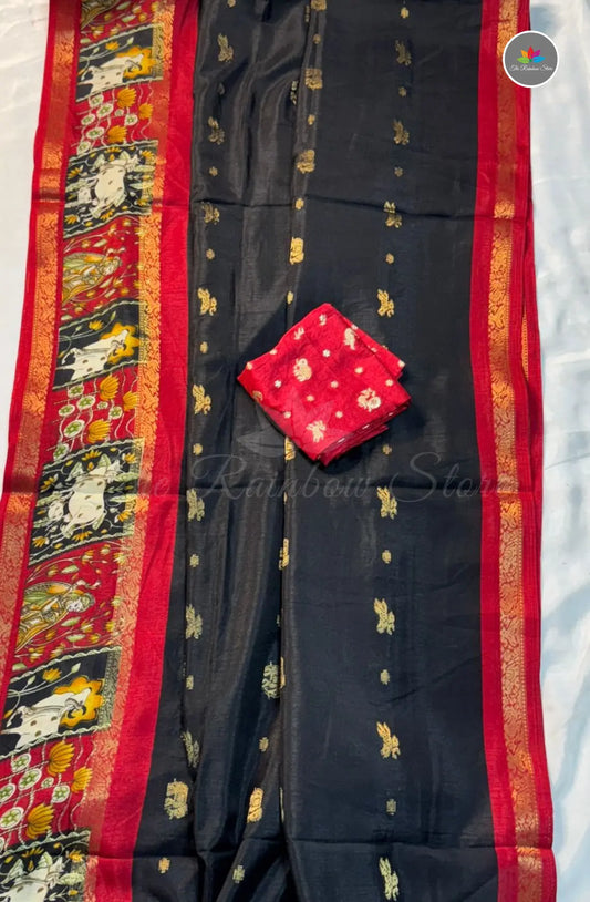 Kalamkari Weaving Saree with Softness - Black