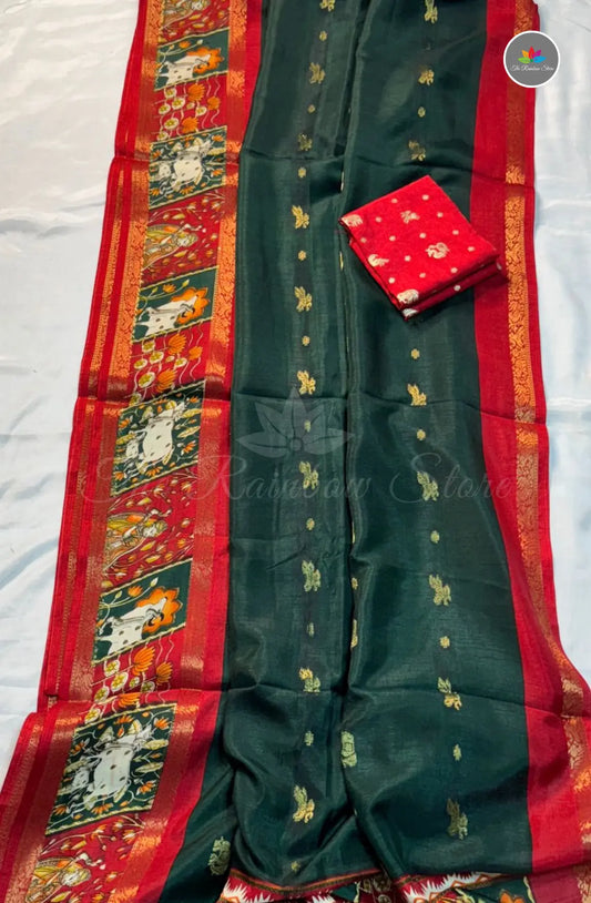 Kalamkari Weaving Saree with Softness - Green