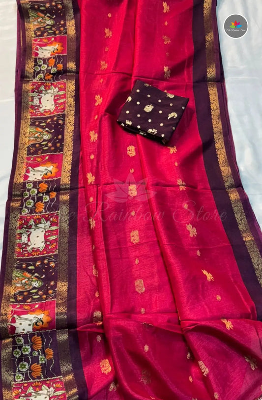 Kalamkari Weaving Saree with Softness - Pink